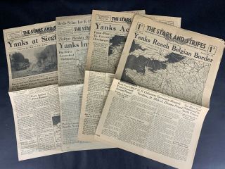 4 Vintage 1944 Stars & Stripes Newspapers Paris Ed.  Yanks Reach Belgian Border