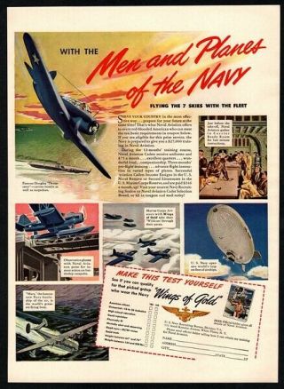 1942 Naval Aviation Training - Wwii Navy " Wings Of Gold " - Wildcat Vintage Ad