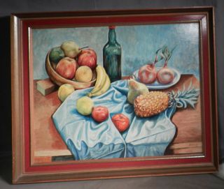 Vintage Mid Century Modern Fruit Still Life Painting Dahmer Post Impressionist