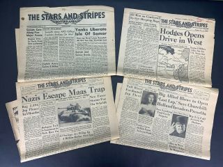 4 Vintage 1944 Stars & Stripes Newspapers Paris Ed.  Nazis Escape Maas Trap