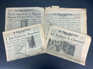 4 Vintage 1944 - 45 Stars & Stripes Newspapers Paris Ed.  Belgium Liberated Patton