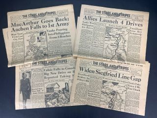 4 Vintage 1944 Stars & Stripes Newspapers Paris Ed.  Allies Launch 4 Drives