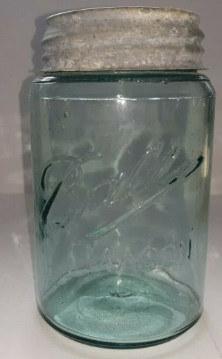 Vintage Ball Blue Glass Mason Pint Mason Jar With Zinc Lid 4