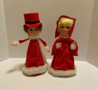 Vintage Caroler Christmas Figures Felt Faux Fur Japan Red