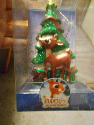2004 Rudolph The Red Nosed Reindeer Glass Christmas Tree Ornament W Box