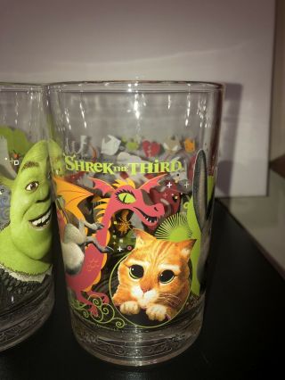 Mcdonalds Shrek The Third Movie 2007 Collectable Glasses Set Of 4 Cup Glass