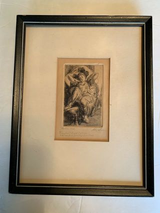 John F.  Sloane Pencil Signed Etching Years Greeting 1928 To A Woman