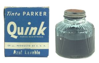 Vintage Ink Parker Quink - 2 Oz Glass Bottle Washable Blue 2/3 Full