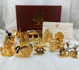 Danbury 24k Gold Plated Christmas Ornaments Set Of 12 Collectors Box 1992