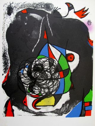 Joan Miro " Revolution Ii " 1975 Lithograph By Xxieme Siecle In Paris