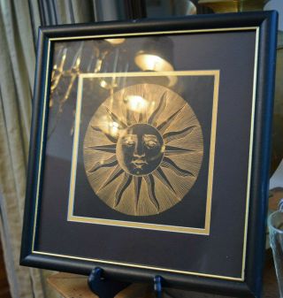 Piero Fornasetti France Serigraph Black & Gold Foil Sun Rays Face Iconic Mod