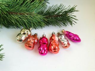Vintage Russian Ussr Set Of 6 Animals Glass Ornaments Christmas Tree Decoration
