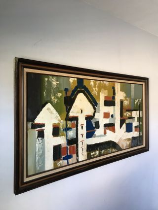 LARGE MID CENTURY MODERN OIL PAINTING - SIGNED - 1960s VINTAGE ABSTRACT CUBIST 2