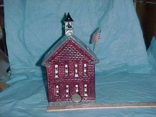Dept 56 Snow Village SCHOOL HOUSE 50377 1984 - 1986 with flag,  bell & light 3
