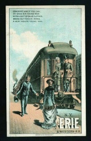Orig 1880s Trade Card - Ny Lake Erie & Western Rr Railroad - Polite Young Man