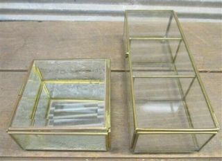 2 Brass Glass Curio Trinket Jewelry Box Display Jewel Case Vintage Store Cabinet