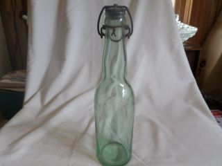 Vintage S.  T.  Co.  (stark Tuscarawas) Blue/green Glass Bottle W/cork And Wire Bail