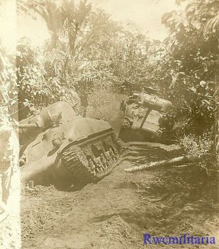 Slow Going Us M4 Sherman Tanks Bogged Down On Muddy Jungle Road