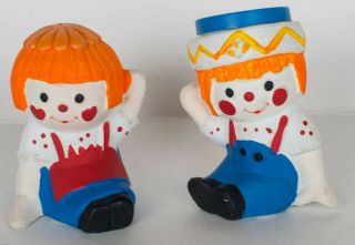 Vintage Plastic Raggedy Ann & Andy Salt & Pepper Shakers Made In Hong Kong Euc