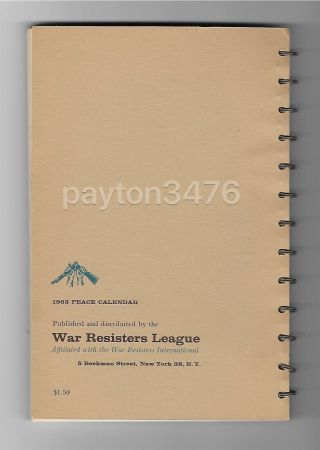 1963 War Resisters League Peace Calendar WRL Anti - War Radical Pacifism 2