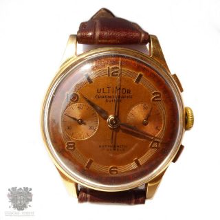 Mens Solid 18k Gold Vintage Two Button Chronograph Swiss Watch