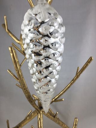 Christmas Ornament Germany Blown Glass 6.  5” Silver Pinecone Antique Vtg