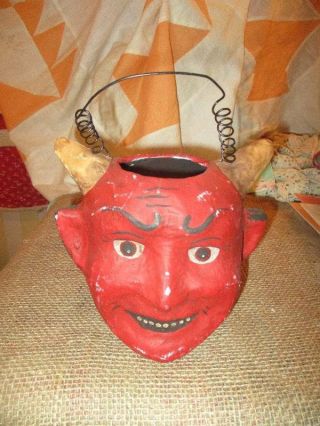Vintage Devil Halloween Paper Mache Jack O Lantern