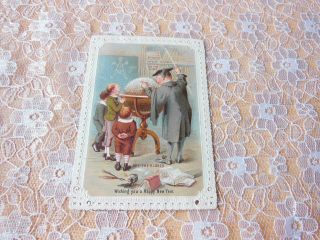 Victorian Year Card/goodall/teacher Pointing To Christmas Pudding Globe