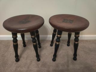 Vintage 2 Ethan Allen Hitchcock Wooden Milking Stools Chairs