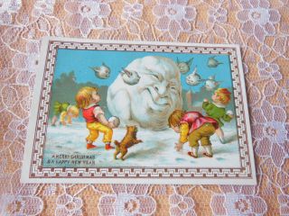 Victorian Christmas Card/anthropomorphic Snowman And Snowballs/goodall