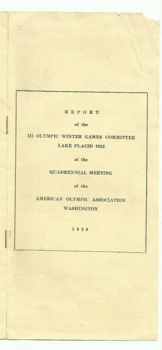 1930 Official Report Of The Iii Winter Olympic Games Committee Lake Placid 1932