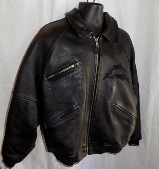 Vintage Avirex Varsity Sports Blk Bomber Leather Motorcycle Jacket Sz Xl