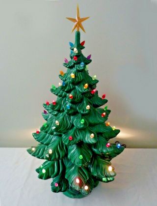 Vtg 1972 Atlantic Mold Ceramic 4 Piece Lighted Christmas Tree 24 " Tall & Star