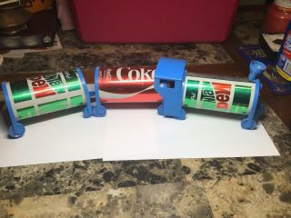 Vintage Soda Can Plastic Train With Metal Coke & Mountain Dew Cans Coca - Cola