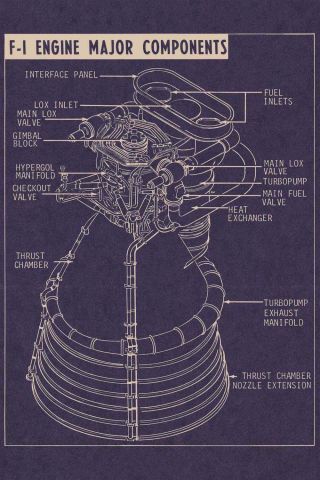 Saturn V F - 1 Engine Blueprint From Nasa Documents Apollo Rocket To The Moon