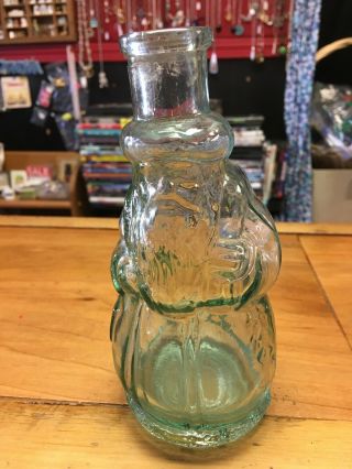 Vintage Marked Made In Spain Santa Claus Bottle Greenish Glass