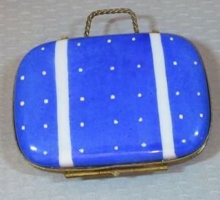 Vtg Limoges Porcelain Trinket Box Suitcase Beach Travel Bag Handpainted Interior