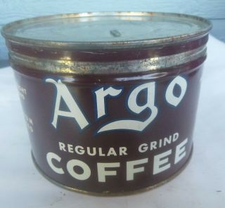 Vintage Argo Coffee 1 Lb Keywind Tin Can San Francisco California Right Lid