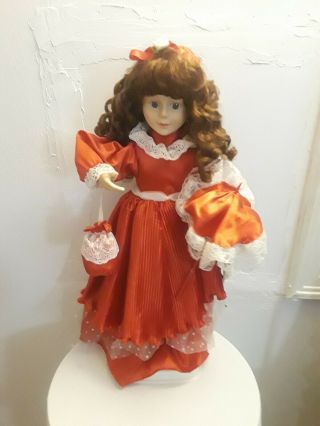 Vintage Christmas Telco Motionettes Animated Figure Girl In Red Dress Doll.