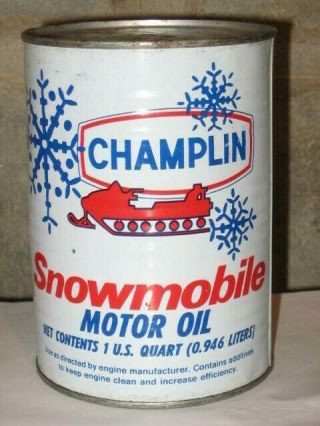 Champlin Snowmobile Motor Oil Metal Quart Can With Graphic Snowmobile