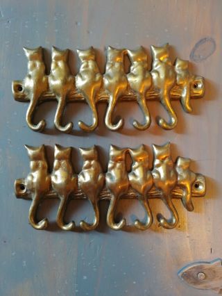 Vintage Kitty Cat Wall Mounted Brass Key Tail Hook Hanger Jewelry Necklace Gift