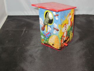 Vintage Lbz Western Germany Tin Litho Bird House Coin Bank Hand Crank Toy 5.  25 "