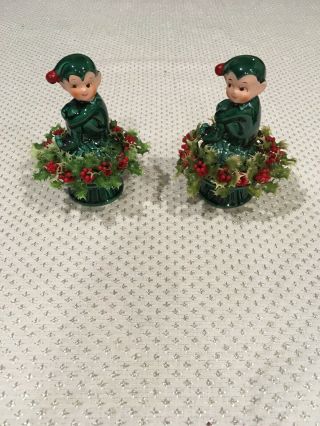 2 Vintage Inarco Knee Hugger Green Christmas Holly Pixie Elf