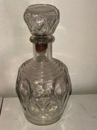 Vintage Clear Glass Liquor Bottle Decanter With Stopper 1950s No Label