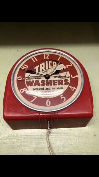 Vintage Trico Washers Telechron Electric Clock Porcelain Sign Oil