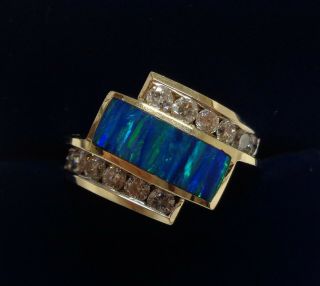 Vintage Black Opal And Diamond Ring 14 Ct Yellow Gold - Size P (us 7.  5) - 6.  1 G
