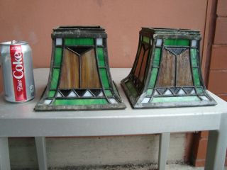 Vintage Arts & Crafts Leaded Glass Exterior Shades