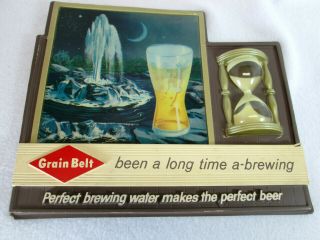 Vintage Grain Belt Beer Been A Long Time Brewing Holographic Hour Glass Sign