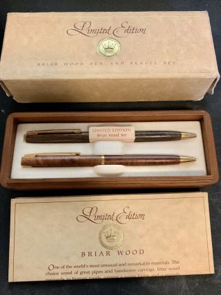 Vintage Limited Edition Hallmark Briar Wood Twist Action Pen And Pencil Set.