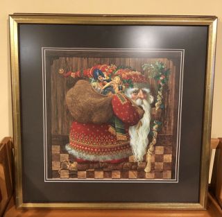 James C.  Christensen " Olde World Santa " Signed Print Framed Christmas Art